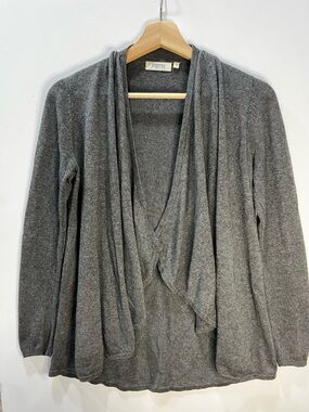 Women's Charcoal Open-Front Draped Cardigan Silk, Cashmere